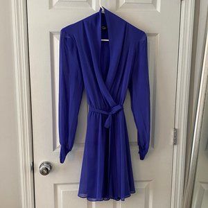 Long Sleeve, Faux Wrap, Blue Dress